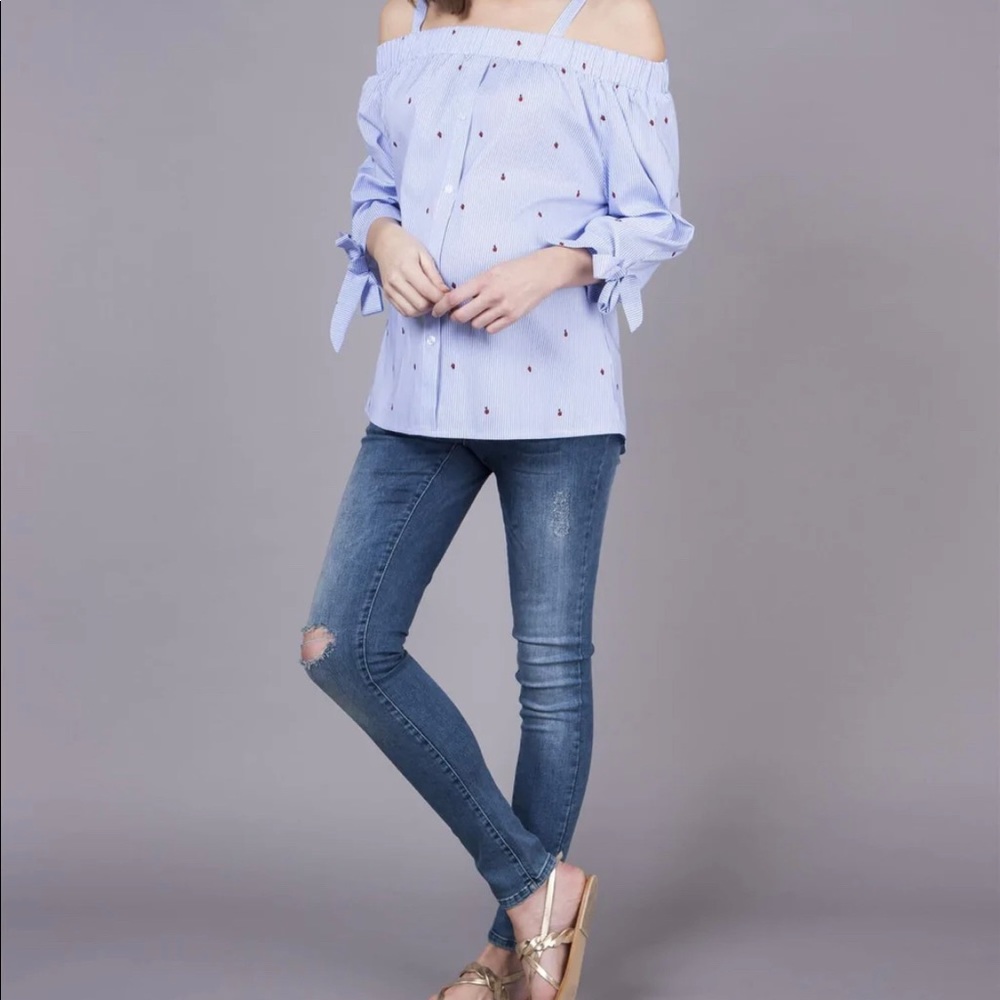 Seraphine Off the Shoulder Ladybug Maternity Top Size 10
